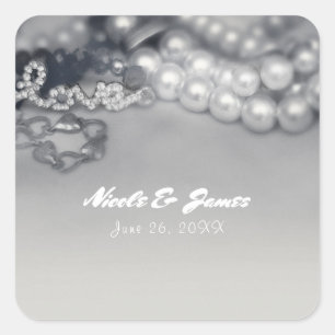 Adesivo Quadrado Amor Vintage Glam Pérolas Pretas e Brancas Casamen