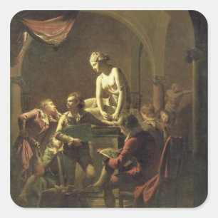 Adesivo Quadrado An Academy by Lamplight, c.1768-69 (óleo na canvas