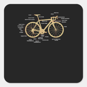 Adesivo Quadrado Anatomia de ciclismo de bicicleta Peças de bicicle