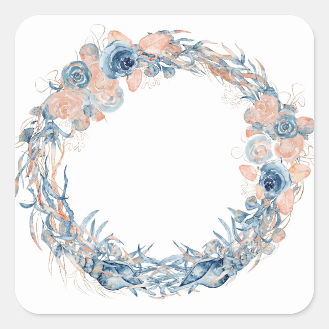 Adesivo Quadrado Anchor Floral Azul Aqua Turquoise Náutica (Frente)