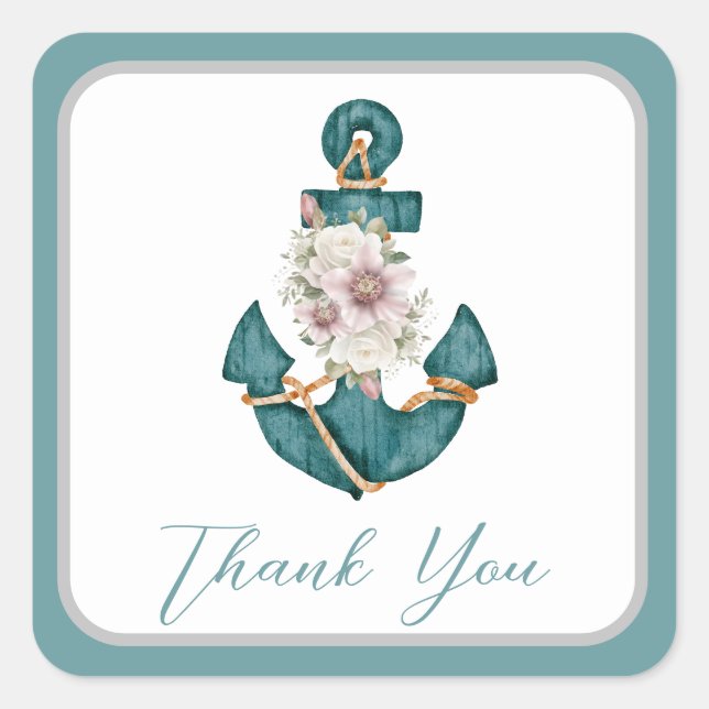 Adesivo Quadrado Anchor Floral Azul Aqua Turquoise Náutica (Frente)