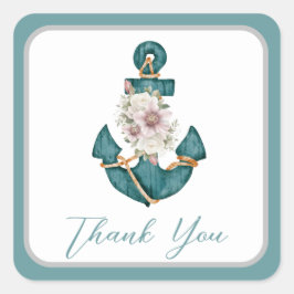 Adesivo Quadrado Anchor Floral Azul Aqua Turquoise Náutica