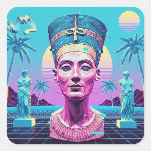 Adesivo Quadrado Ancião Nefertiti Premium Vaporwave Sticker