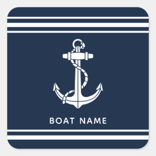 Adesivo Quadrado Âncora Azul Marinho Náutico e Nome do Barco Person