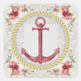Adesivo Quadrado Âncora náutica e roseato floral
