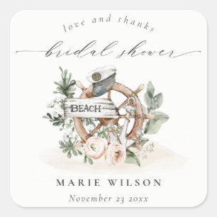 Adesivo Quadrado Âncora Náutica Roda Folhagem Floral Chá de Noiva