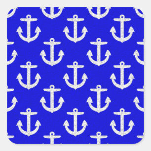 Adesivo Quadrado Âncoras brancas em fundo azul