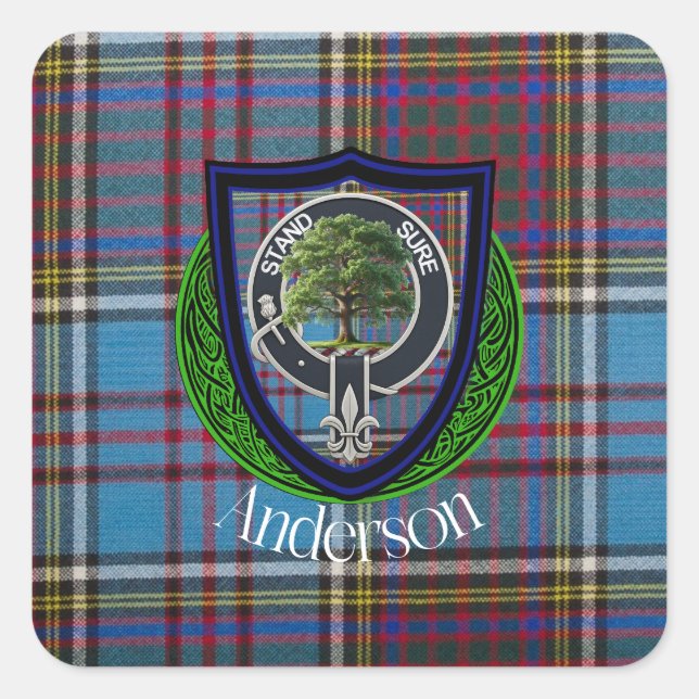 Adesivo Quadrado Anderson Scottish Clan Tartan e Crest (Frente)