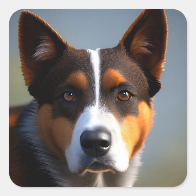 Adesivo Quadrado Andy The Australian Blue Heeler (Frente)