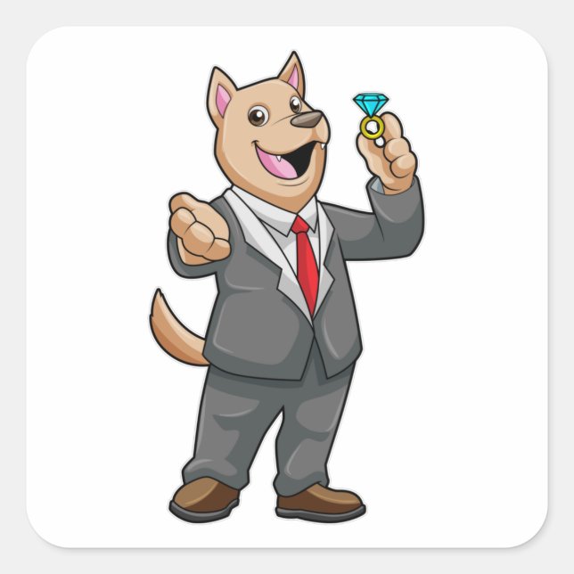 Adesivo Quadrado anel de Casamento de Cachorro (Frente)