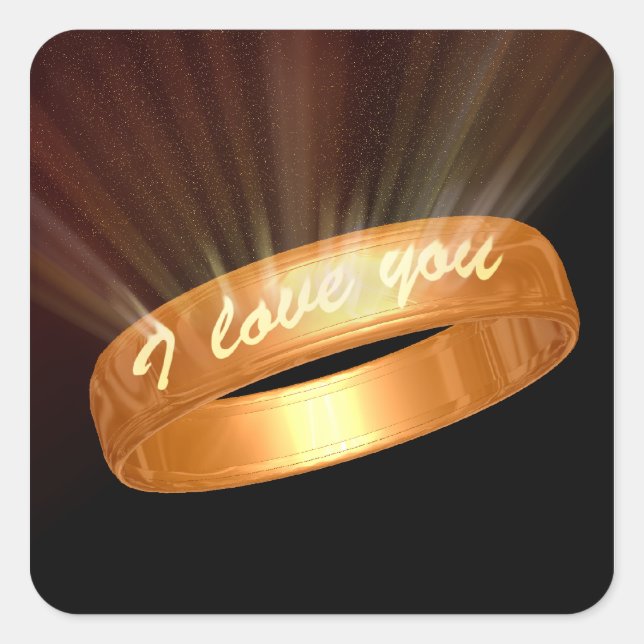 Adesivo Quadrado Anel Dourado "Eu te amo" (Frente)