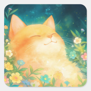Adesivo Quadrado Anel Peaceful de Gato Laranja