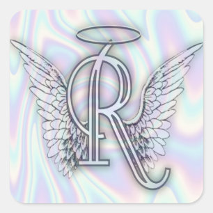 Adesivo Quadrado Angel Alphabet R Letra Inicial Wings Halo Square