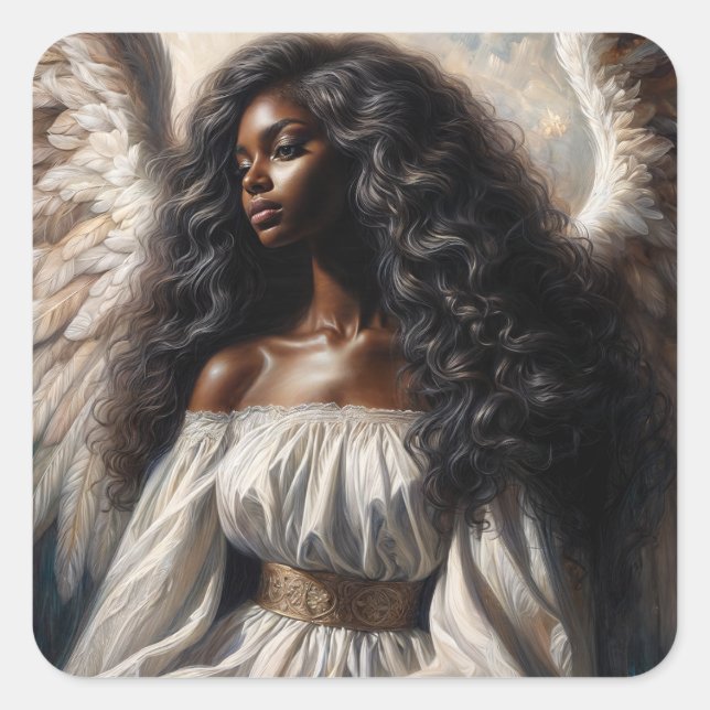 Adesivo Quadrado Angel Black Woman With Long Hair (Frente)
