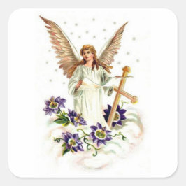 Adesivo Quadrado Angel Com Flores De Cruz E Clematis