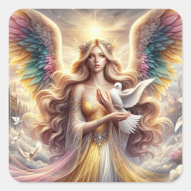 Adesivo Quadrado Angel Holding Dove - Angel Series Art Collection (Frente)