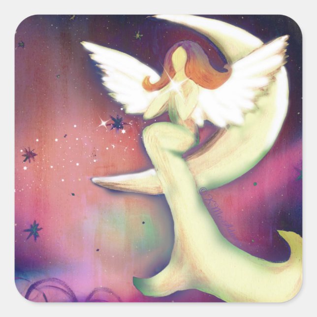 Adesivo Quadrado Angel Moon Mystical Stars Art de Kristy McAdams (Frente)