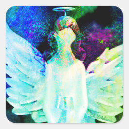 Adesivo Quadrado Angel Watercolor Green Blue Wings Halart