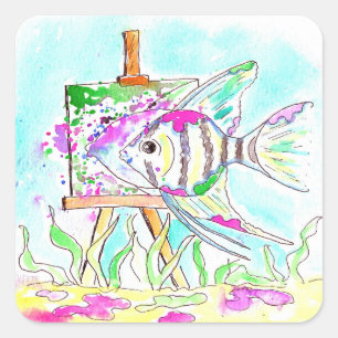 Adesivo Quadrado Angelfish Artist Painting