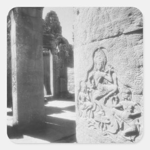 Adesivo Quadrado Angkor Camboja, Escultura Apsara no Bayon 2