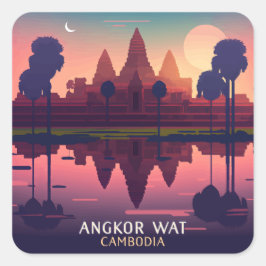 Adesivo Quadrado Angkor Wat Sunrise Cambodja Siem Reap Retro
