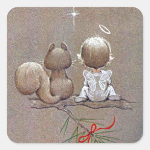 Adesivo Quadrado Ângulo e Esquilo dos Natais vintages