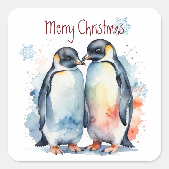 Adesivo Quadrado Animais Casais de Pinguim Pinguim Cura de Natal (Frente)