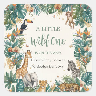 Adesivo Quadrado Animais da Savana | Chuvada Tropical Baby Shower