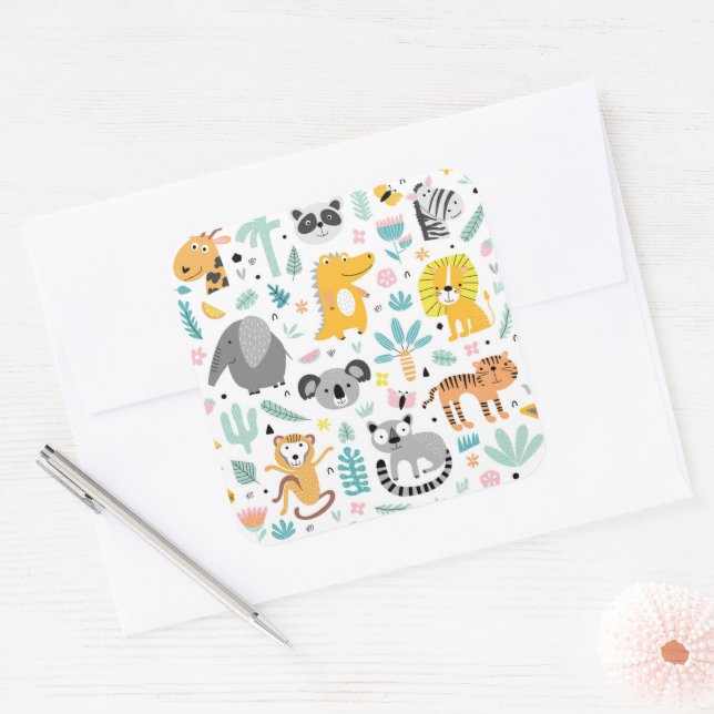 Adesivo Quadrado Animais das florestas tropicais (Envelope)