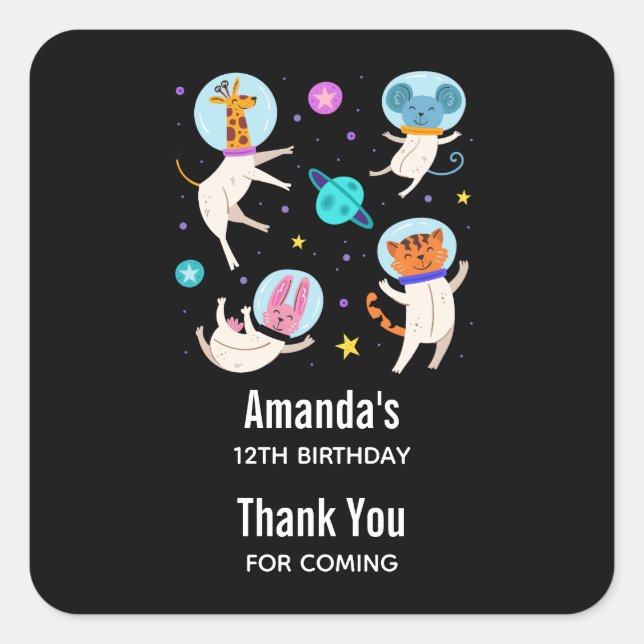 Adesivo Quadrado Animais de Astronauta Cons Flutuando no Espaço Ani (Frente)