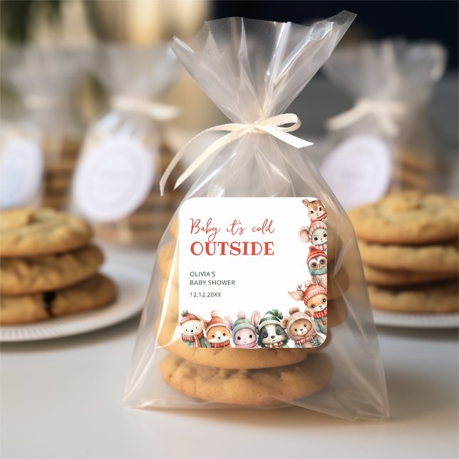 Adesivo Quadrado Animais de Floresta Chá de fraldas de inverno (Criador carregado)