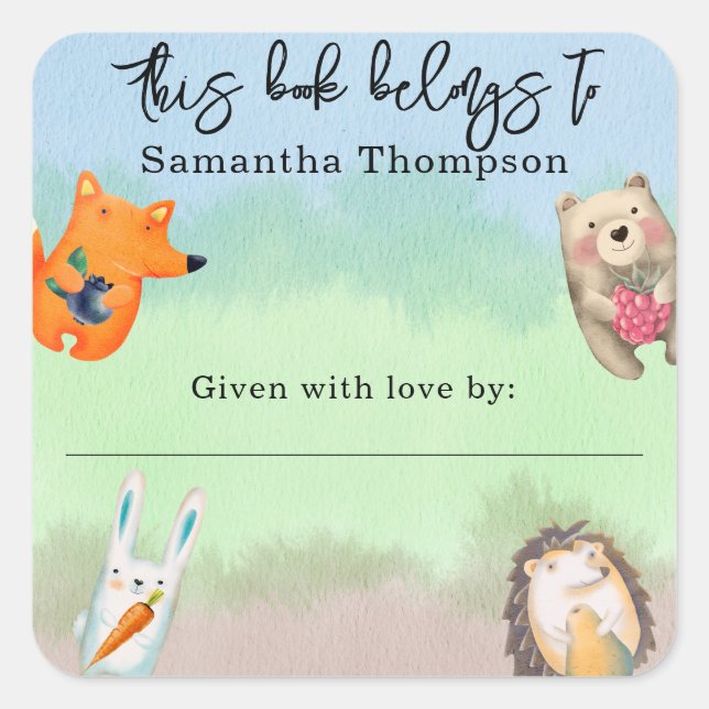 Adesivo Quadrado Animais de floresta - este livro pertence a (Frente)