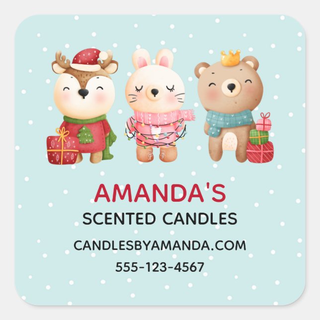 Adesivo Quadrado Animais de Natal nas Festas Festivas (Frente)