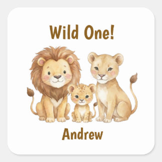 Adesivo Quadrado Animais de Safari Selvagem Um Nome Personalizado