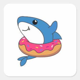 Adesivo Quadrado Animais Engraçados De Tubarão-Corte Na Rosquinha