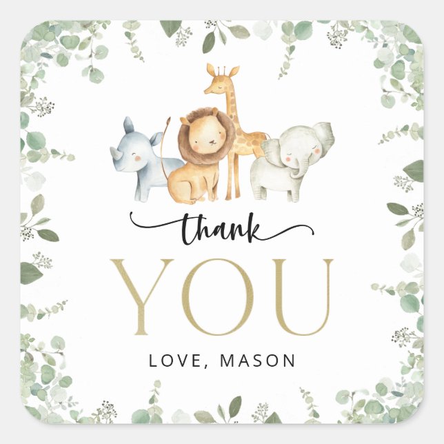 Adesivo Quadrado Animais Safari, Selva, Selvagem Um, Primeiro Anive (Frente)