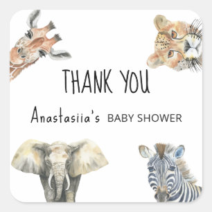 Adesivo Quadrado Animais Selvagens Safari Baby Shower OBRIGADO