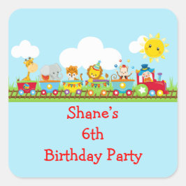 Adesivo Quadrado Animal Circus Train Kids Birthday in Red