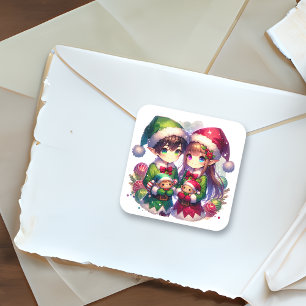 Adesivo Quadrado Anime Bonito Elves de Natal