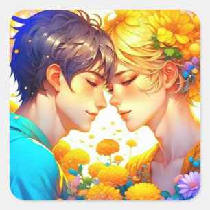 Adesivo Quadrado Anime Boy and Girl in Love Romantic Flirty