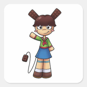 Adesivo Quadrado Anime Chibi Garota de Chocolate Uniforme de Marinh