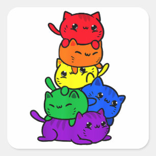 Adesivo Quadrado Anime de orgulho gay Gato Engraçado Lover Kawaii F