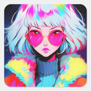 Adesivo Quadrado Anime Girl Modern Colorful Art
