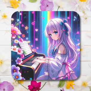 Adesivo Quadrado Anime Girl tocando piano