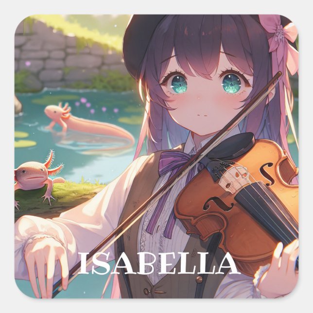 Adesivo Quadrado Anime Girl tocando violino personalizado (Frente)