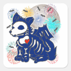 Adesivo Quadrado Anime Lobo Emo Gótico Patriótico do Dia 4 de Julho