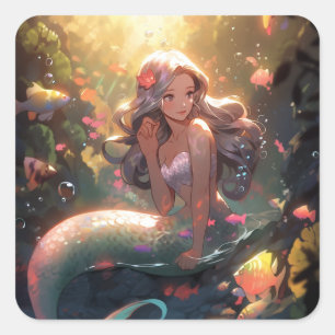 Adesivo Quadrado Anime Mermaid Girl Fantasy Art