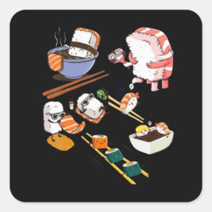 Adesivo Quadrado Anime Sushi Kawaii Otaku Conjunto de Manuais Japon