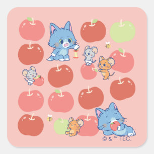 Adesivo Quadrado Anime Tom, Jerry e Tuffy Apple Pattern