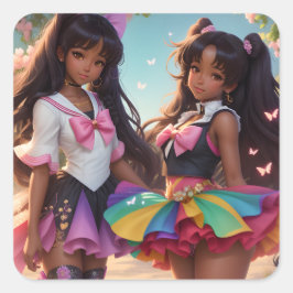 Adesivo Quadrado Animecore Arco-Íris Negra Anime
